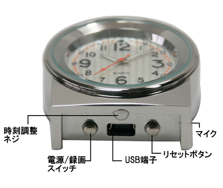 8GBメモリー内蔵　大画面！1280×960録画可能　置時計型小型ビデオカメラ！【CAM-08CLOCK】の各部名称