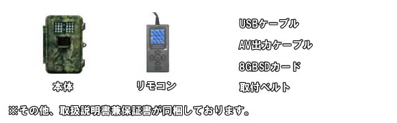 車へのイタズラ証拠撮り・動物観察に最適な昼夜兼用自動カメラレコーダー【AME-121】基本セット内容