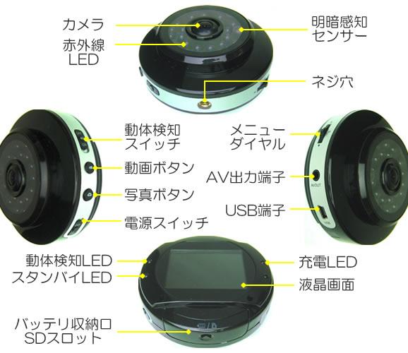 録画機能付きデジタル8倍ズーム防犯監視カメラ 【CN-6884A】の各部名称