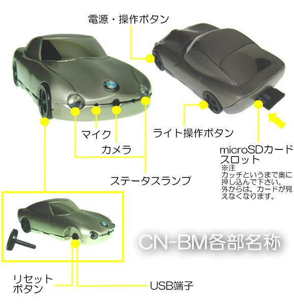 ミニカー型ビデオカメラ　音感センサー搭載のカモフラージュカメラ【CN-BM】の各部名称