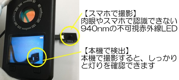 赤外線LED検出機能搭載　光学式盗撮カメラ発見器【CN-DE02】IR検知