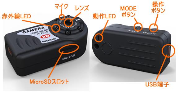 フルHD動画対応超小型ビデオカメラ！不可視赤外線LED搭載！1080P録画【CN-DV05HD】各部名称