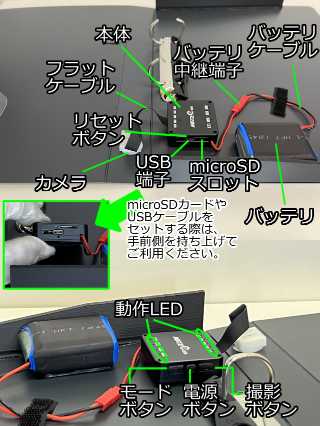 4K動画で10時間撮影対応のリングファイル型防犯カメラ【CN-FC4K】各部名称