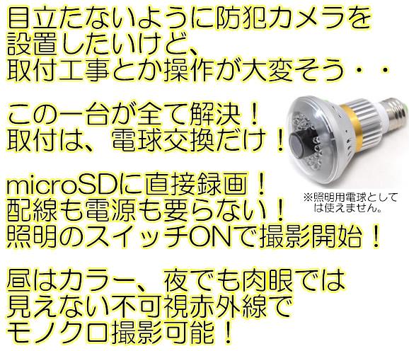 LED電球偽装型ビデオカメラ　不可視赤外線LED搭載!電球交換で即証拠撮り【CN-LC26】メイン