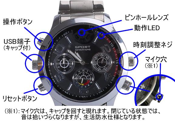 2K動画対応腕時計型ビデオカメラ　高級感溢れるステンレスタイプ！【CN-W2K-ST】各部名称