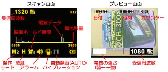 動画・静止画録画対応の盗撮カメラ発見器【WCH-300X】画面